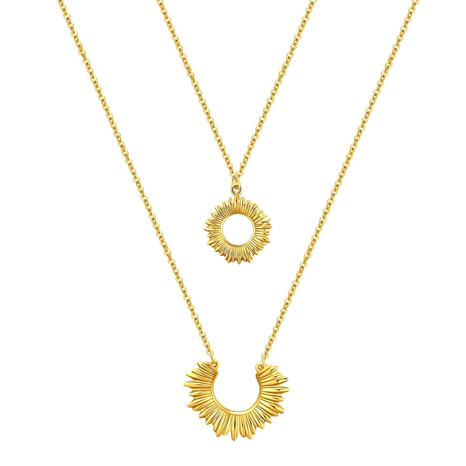 18K gold plated double sun necklace gold stainless steel Saudi Arabia Jewelique