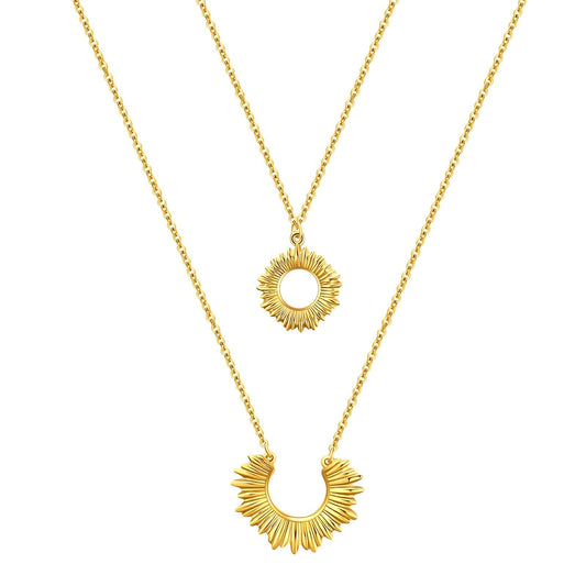 18K gold plated double sun necklace gold stainless steel Saudi Arabia Jewelique