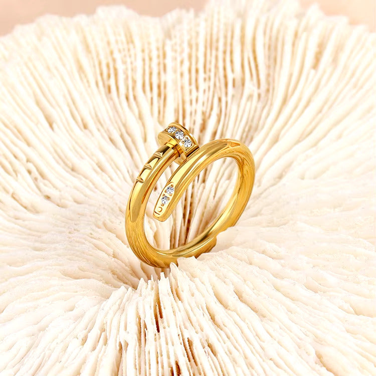 18K gold plated nail ring worn on hand Saudi Arabia Jewelique