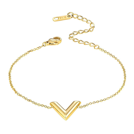 18K gold plated V bracelet gold adjustable stainless steel Saudi Arabia Jewelique