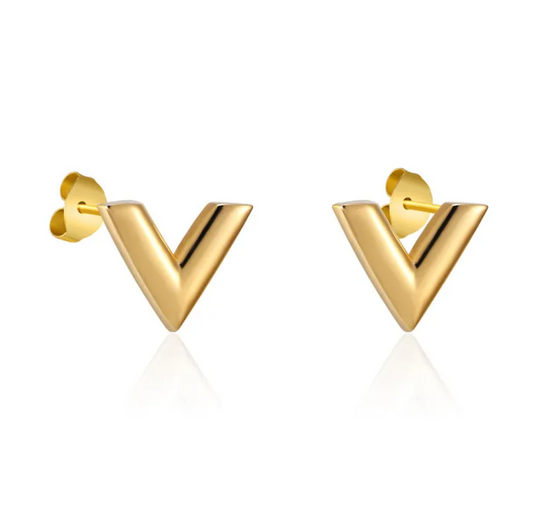 18K gold plated V earrings gold stainless steel Saudi Arabia Jewelique