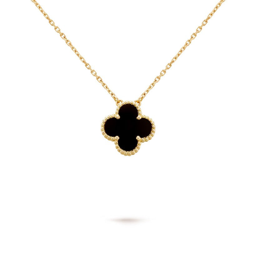 18K gold plated VC necklace worn model Saudi Arabia Jewelique